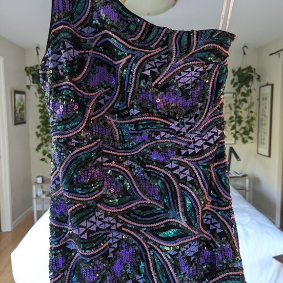 NWT Make a Statement Black Sequin One-Shoulder Bodycon Mini Dress - Picture 5 of 9